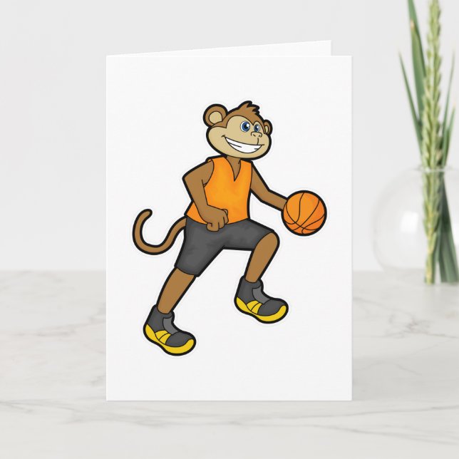Cartão Macaco em esportes de basquete (Frente)