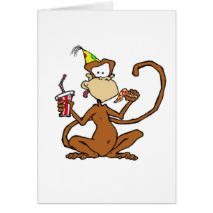 Cartão Macaco engraçado da pizza dos desenhos animados