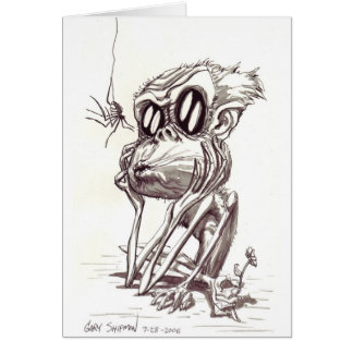 Cartão Macaco feio com flor e inseto