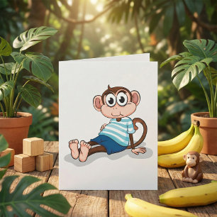 Cartão Macaco Fofo de Camisa Listrada Azul e Shorts