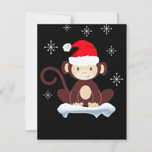 Cartão Macaco fofo na neve, feliz natal