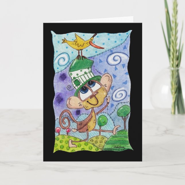 Cartão Macaco Funky e Pássaro Banana (Frente)