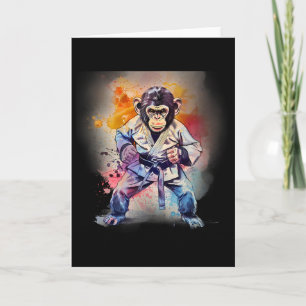 Cartão Macaco Kung Fu Aquarela Kickboxing Mma Amante de M