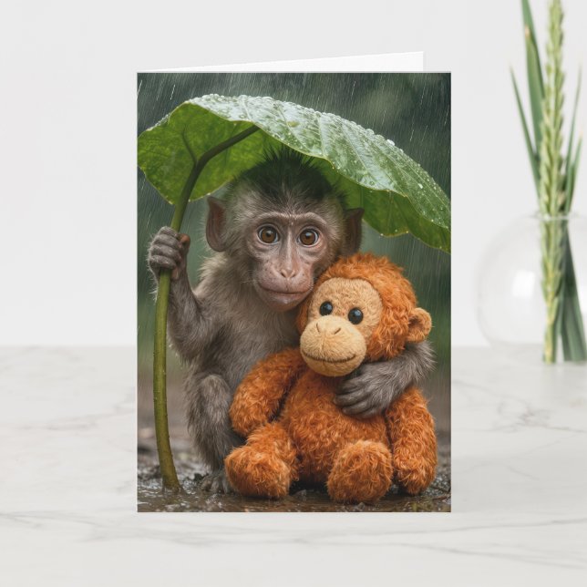 Cartão Macaco Macaco de Aniversário com Orangotango (Frente)