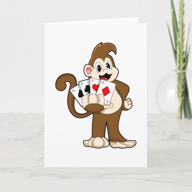 Cartão Macaco no pôquer com cartas de pôquer (Frente)