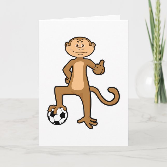Cartão Macaco nos Esportes com bola de futebol (Frente)