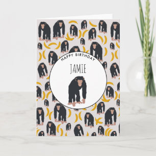 Cartão Macaco Personalizado Chimpanzee & Banana Aniversár