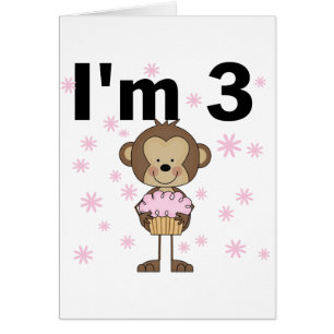 Cartão Macaco sou três Camisetas de aniversário e present