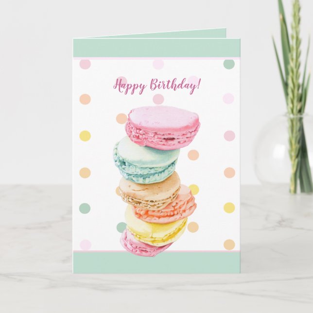 Cartão Macarons on Dots Birthday Card (Frente)