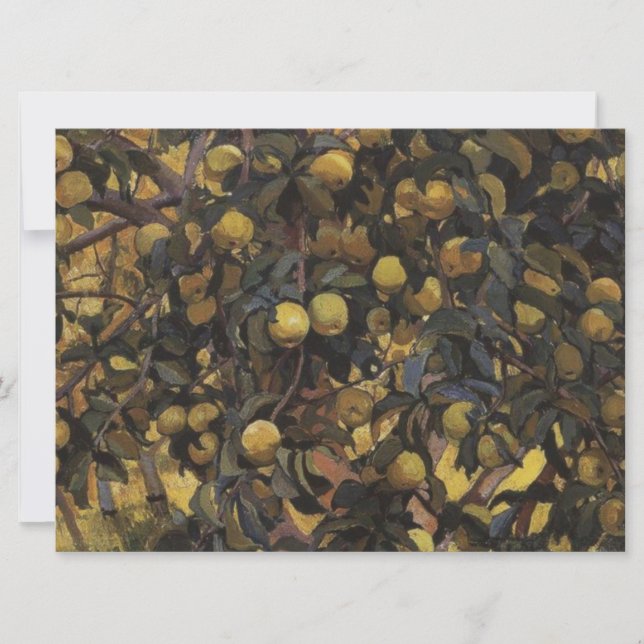 Cartão Maçãs nos ramos das árvores (por Serebriakova) (Frente)