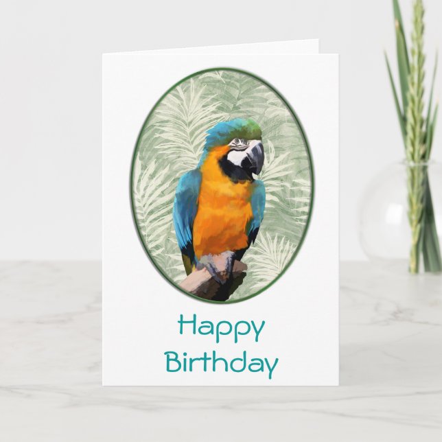Cartão Macaw Azul e Dourada com Fundo da Selva (Frente)