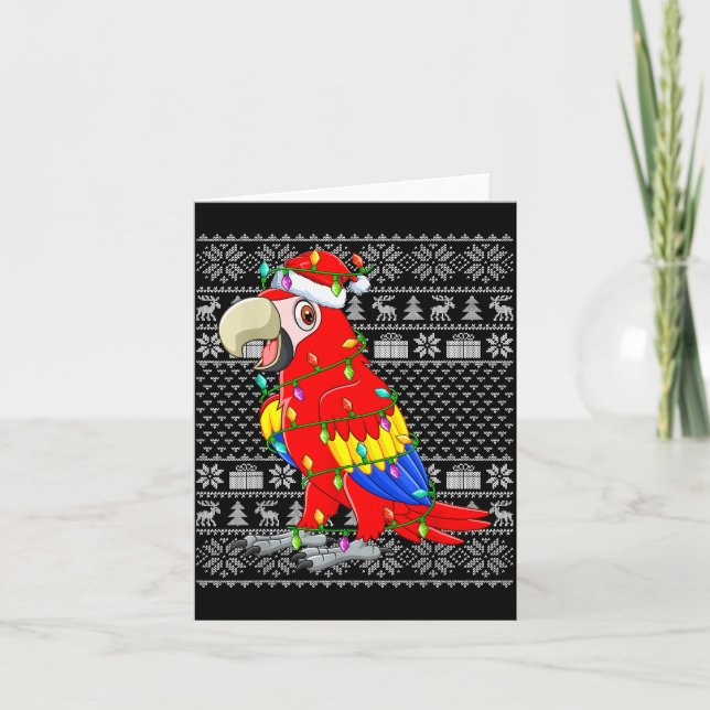 Cartão Macaw Parrot Christmas Lights Ugly Sweater Funny B (Frente)