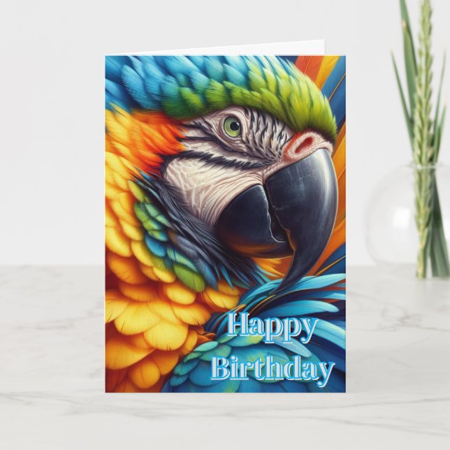 Cartão Macaw Parrot Happy Birthday Card (Frente)