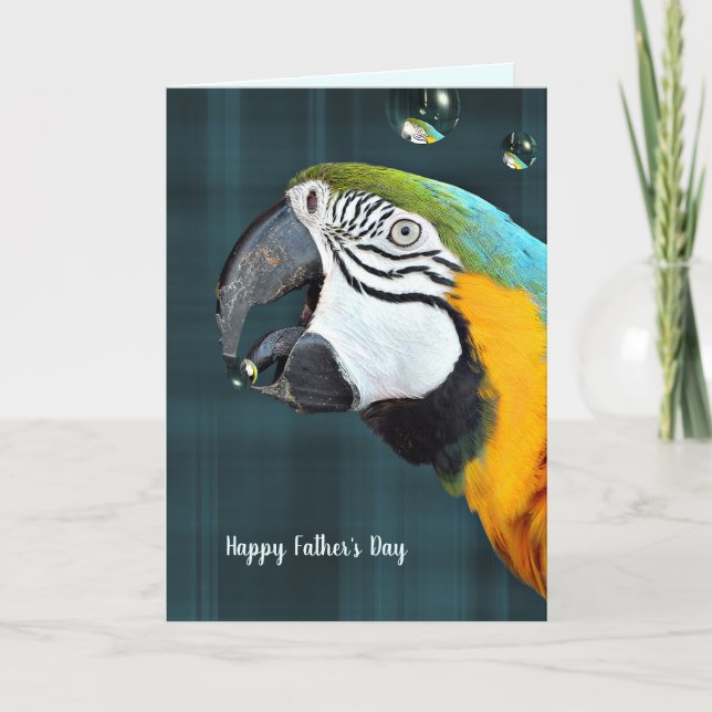 Cartão Macaw parrot with bubbles on plaid Father's Day (Frente)
