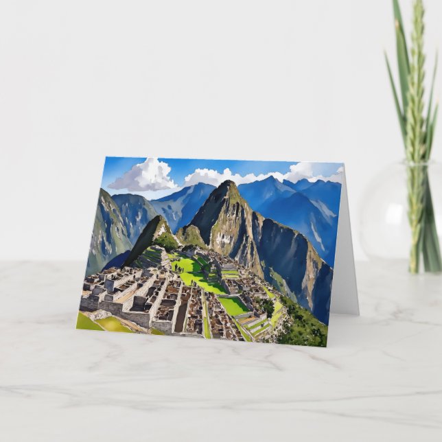 Cartão Machu Picchu Peru Watercolor (Frente)