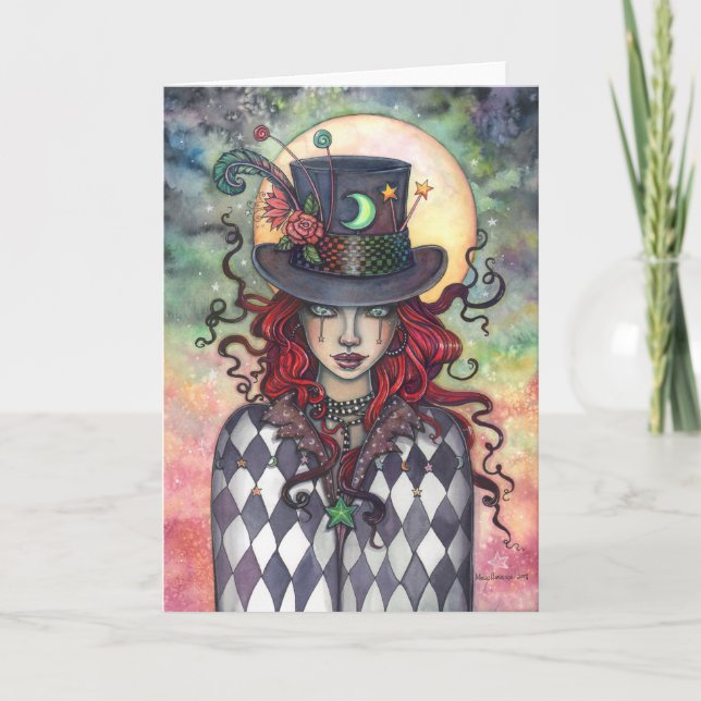 Cartão Mad Hatter Girl Misteriosa Fantasy Art (Frente)