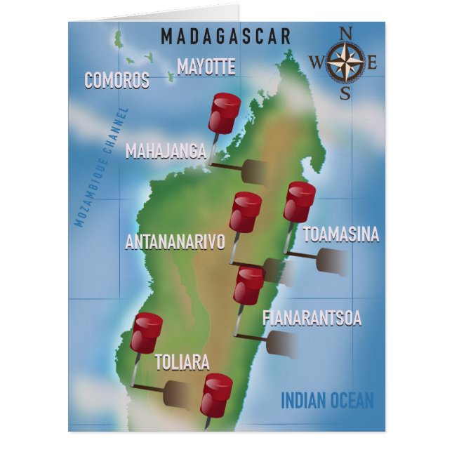 Cartão Madagascar Map viagens vintage. (Frente)