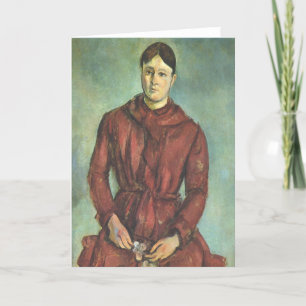 Cartão Madame Cezanne em um vestido vermelho - Paul Cezan