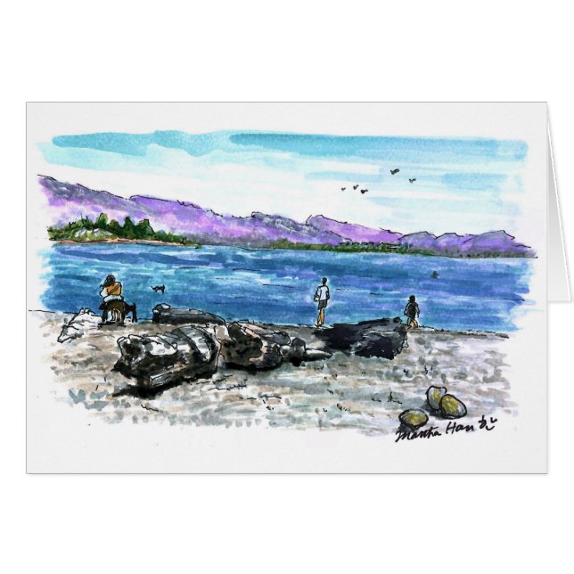 Cartão Madeira lançada costa e oceano (Frente Horizontal)