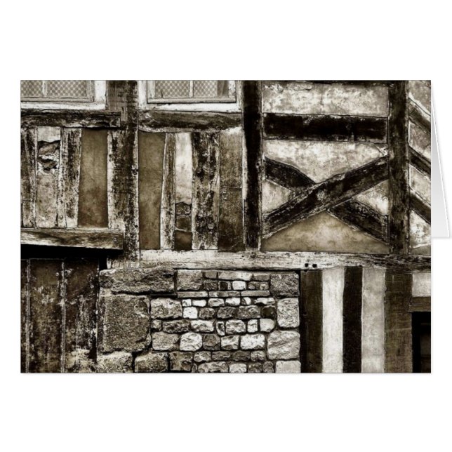 Cartão Madeira velha russa e edifício pedra (Frente horizontal)