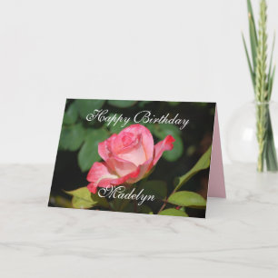 Cartão Madelyn Happy Birthday Pink and White Rose