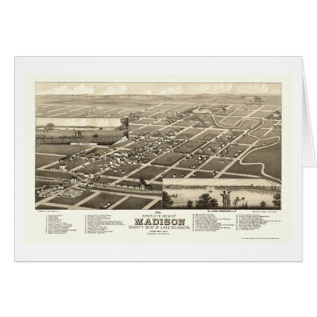 Cartão Madison, mapa panorâmico do SD - 1883 (Frente Horizontal)