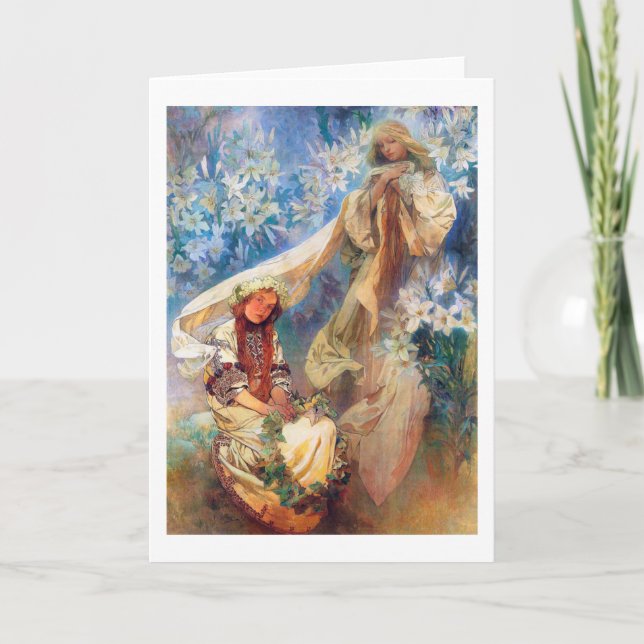 Cartão Madona da Lily, Mucha (Frente)