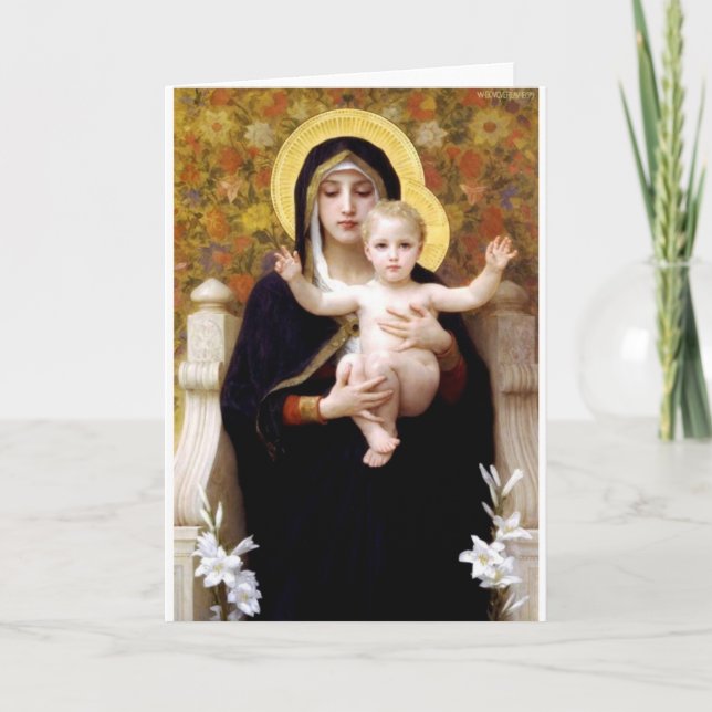 Cartão Madona with lilies Bouguereau antique painting (Frente)