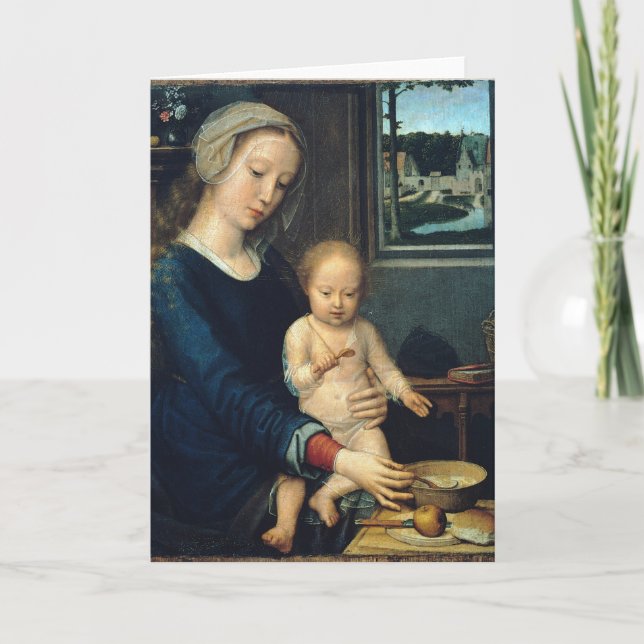 Cartão Madonna e Criança com Sopa de Leite - Gerard David (Frente)