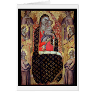 Cartão Madonna e criança enthroned com seis anjos (paine