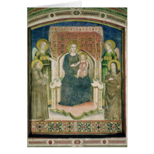 Cartão Madonna Enthroned com o St Francis de Assisi
