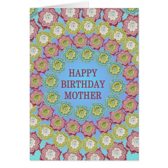 Cartão Madre Aniversário Flores de Crochet (Frente)