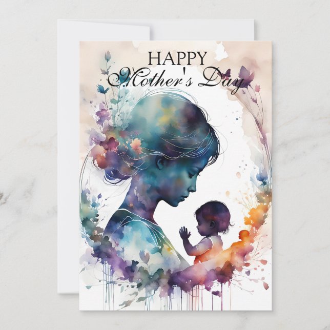 Cartão Madre de Aquarela e Arte Silhueta Infantil (Frente)