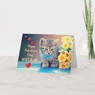 Cartão Madre-sogra Namorados Kitten Yellow Daisies