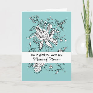 Cartão Madrinha de casamento Obrigado com Flores no Teal