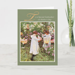 Cartão Madrinha, Dia de as mães, Meninas no Jardim Flor,