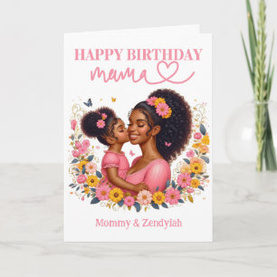 Cartão Mãe afro-americana e filha rosa de aniversário