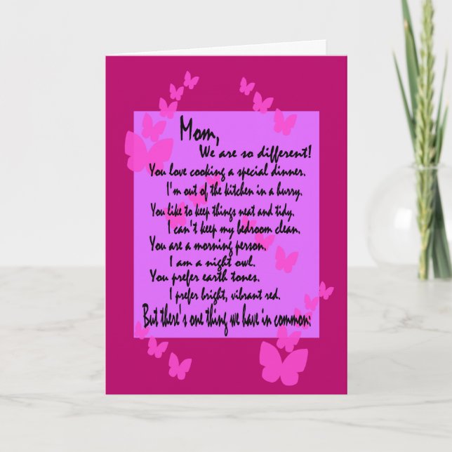 Cartão Mãe Aniversário: Diferente Mas Igual, Cheio Verso  (Frente)