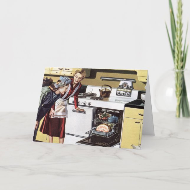 Cartão Mãe Antiga na Cozinha Cozinhando um Presunto de Pá (Frente)