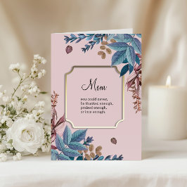 Cartão Mãe Azul e Elegante Folhas Coloridas Douradas