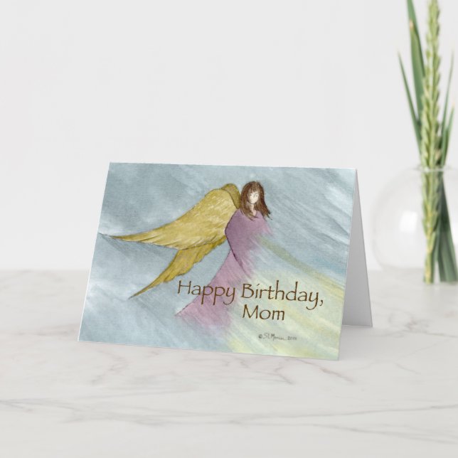 Cartão Mãe Biológica Anjo Aniversário Azul (Frente)