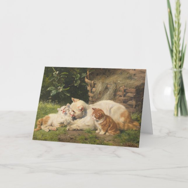 Cartão Mãe Cat com Kittens | Julius Adam, o Younger (Frente)