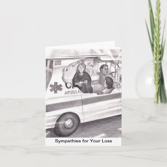 Cartão Mãe chorando em Ambulância cantando um "Tchau" par (Frente)