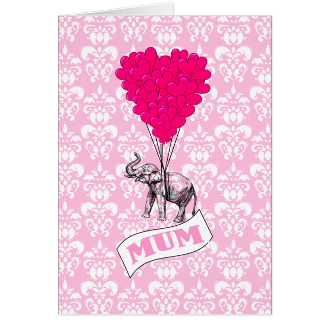 Cartão Mãe com elefante rosa (Frente)