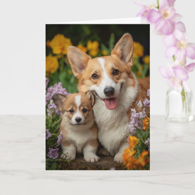 Cartão Mãe Corgi Dia das Mães Amor (Orquídea)