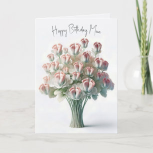 Cartão Mãe De Aniversário Buquê De Flor Com Pés De Bebê R