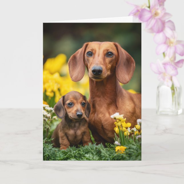 Cartão Mãe de Dachshund Dia das Mães Amor (Orquídea)