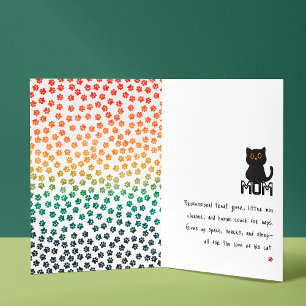 Cartão Mãe de Gato Preto Divertida com Patas de Gato Simp