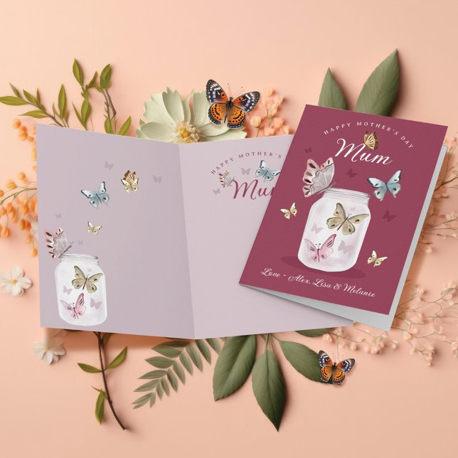 Cartão Mãe de presente feliz Borboletas de Aquarela de Di (Happy Mother's Day Gift Mum Watercolor Butterflies Card)