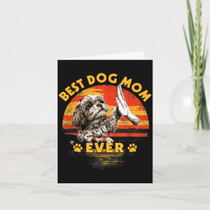 Cartão Mãe de shih tzu pôr do sol retrô divertido dia das